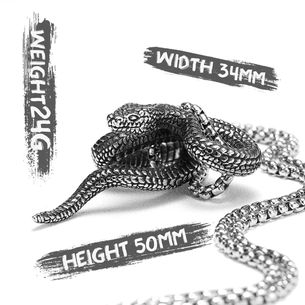 Retro Snake Pendant Necklace — Stainless Steel