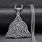 Witch Triquetra Trinity Celtic Knot Necklace Stainless Steel Pentagram Triple Moon Goddess Necklaces Jewelry Collar N3406S02