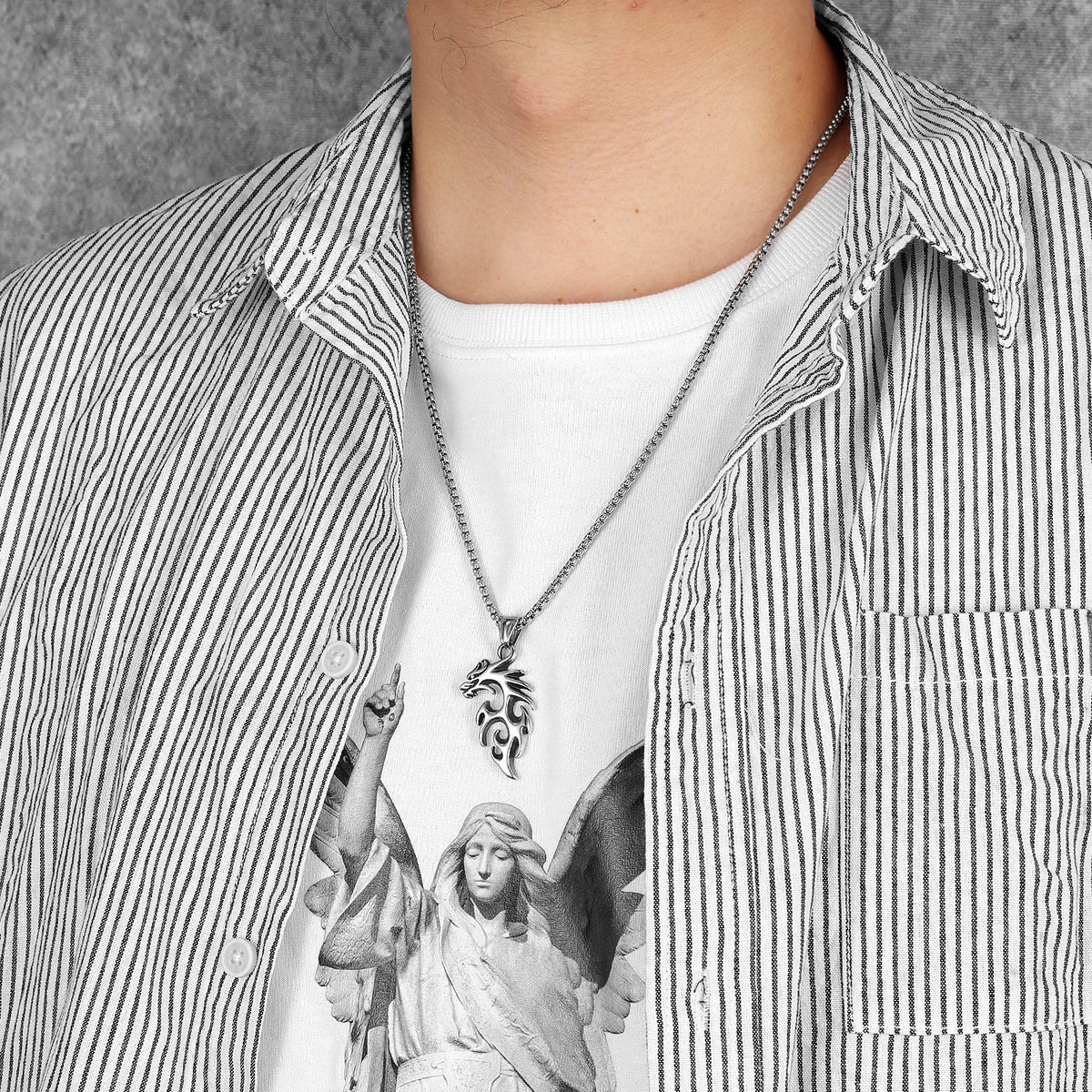 Tribal Dragon Pendant Necklace — Stainless Steel