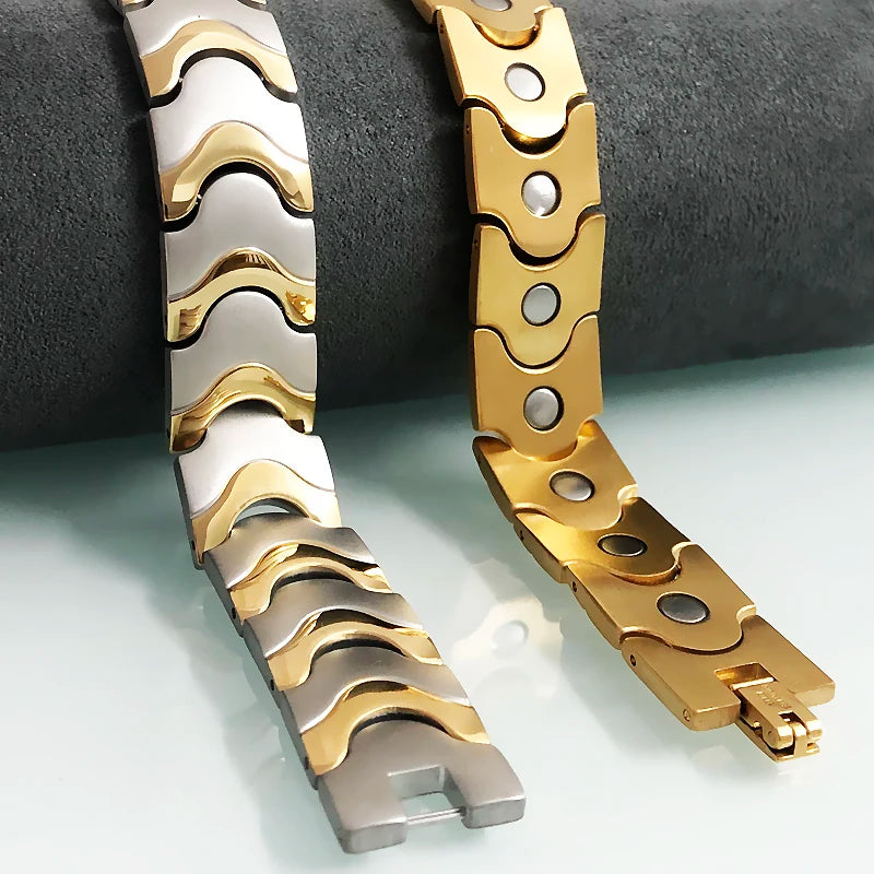 16mm Link Chain Stainless Steel Men's Bracelet Luxury Gold Color Matte Finish With Strong Magnets Therapy Man Bracelets