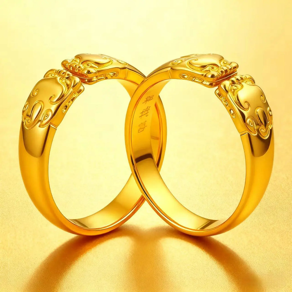 Pixiu Open Ring Couple's 24K Gold AU999 - Premium gold pixiu couple rings, elegant style for gatherings