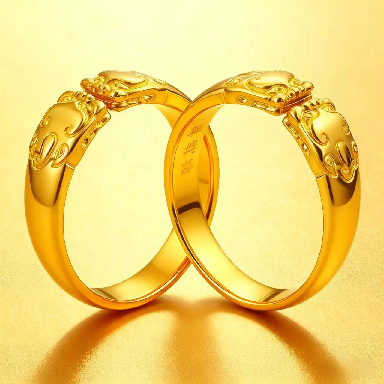 Pixiu Open Ring Couple's 24K Gold AU999 - Premium gold pixiu couple rings, elegant style for gatherings