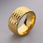 Waterproof Vacuum Plated Blue Gold Color 316l Stainless Steel Rings for Man 10mm Width Rhombus Design Mens Ring Fashion