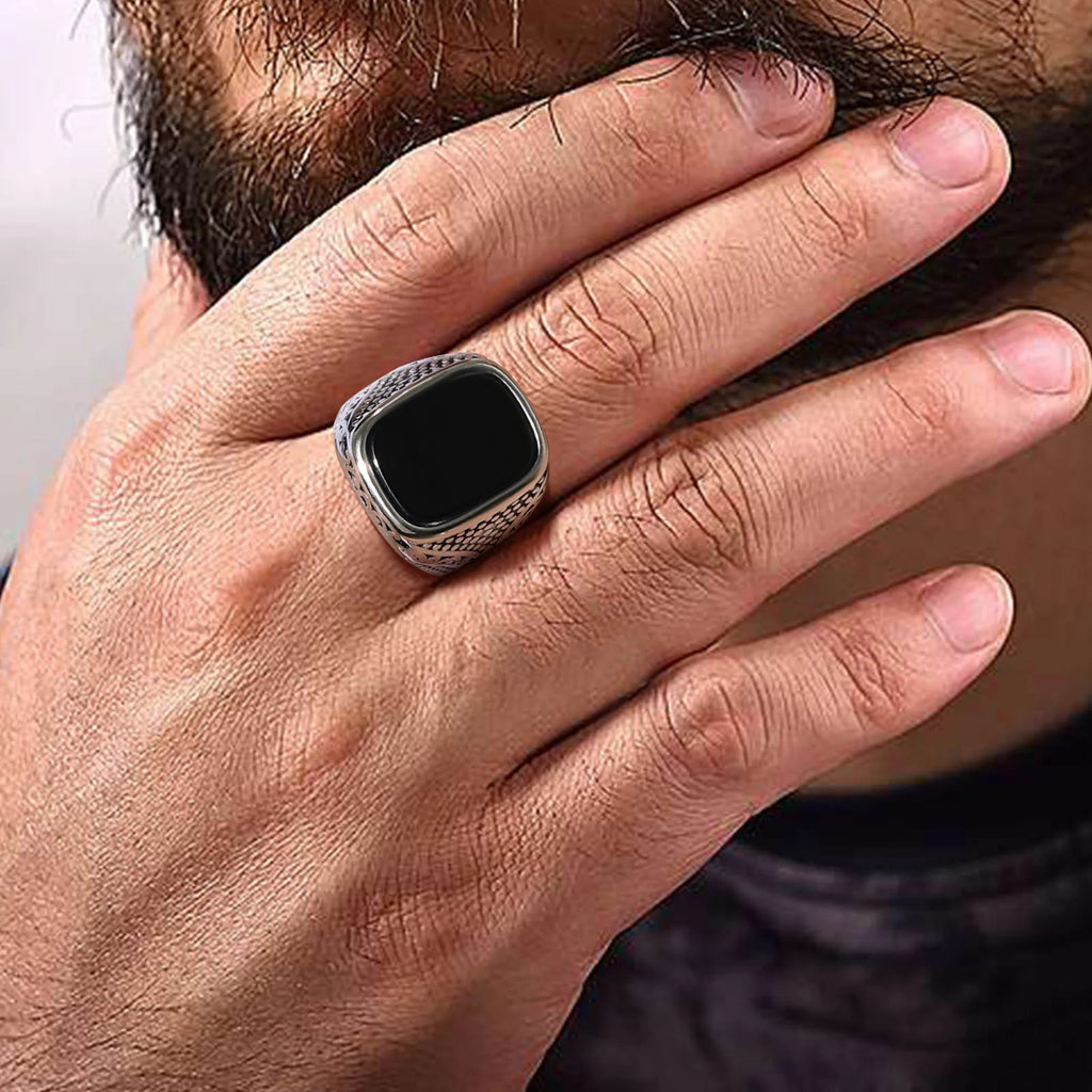 Onyx Stone Signet Pinky Ring — Stainless Steel