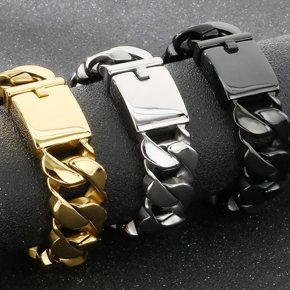 Massive Men's Stainless Steel Cuban Chain Bracelet for Man Classic 21MM Width Vacuum Plated Chunky Link Bracelets Never