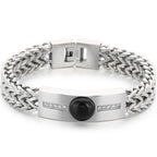 Vintage Stainless Steel Men's Curved Bracelet Natural Stone & Shiny CZ Inlaid Bracelets for Man Fashion Male Hand