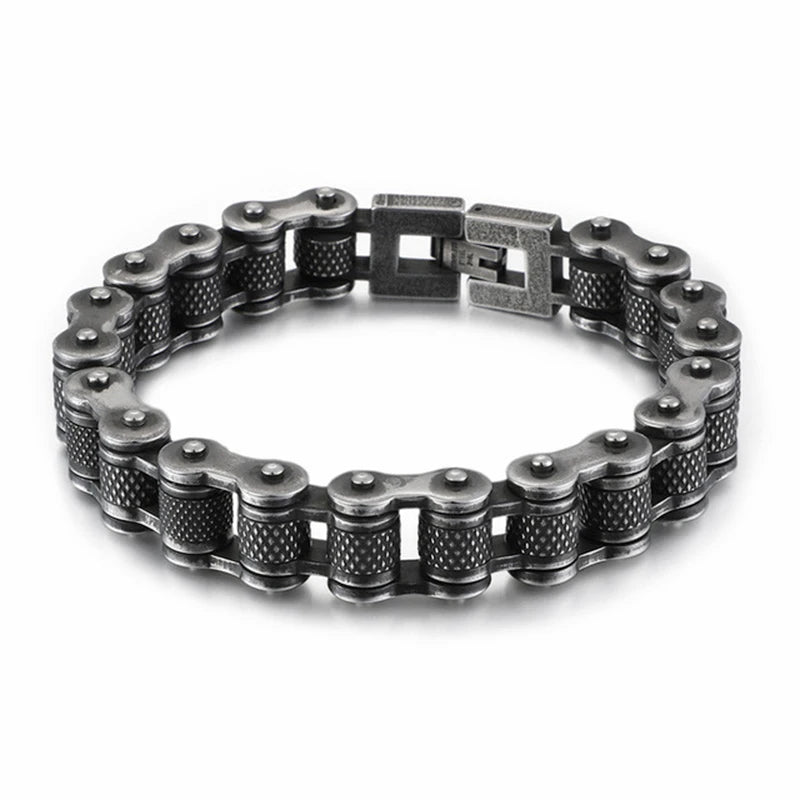 Retro Heavy Brush Stainless Steel Motorcycle Chain Bracelet 11/13MM Wide Mens Women Bike Biker Bracelets Hip-Hop Jewelry 19-23cm