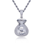 Iced Out Money Bag Pendant — 925 Silver