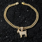 Men Hip Hop Fashion Full Rhinestone Animal Goat Pendant Necklace with 13mm Miami Cuban Chain Necklaces Rapper Rock