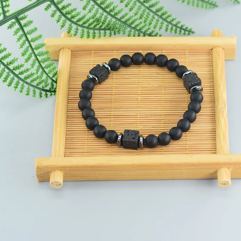 Retro Black Block Volcanic Bracelets Men Women Frosted Onyx Lava Beads Jewelry Yoga Meditation Birthday Gift Wholesales