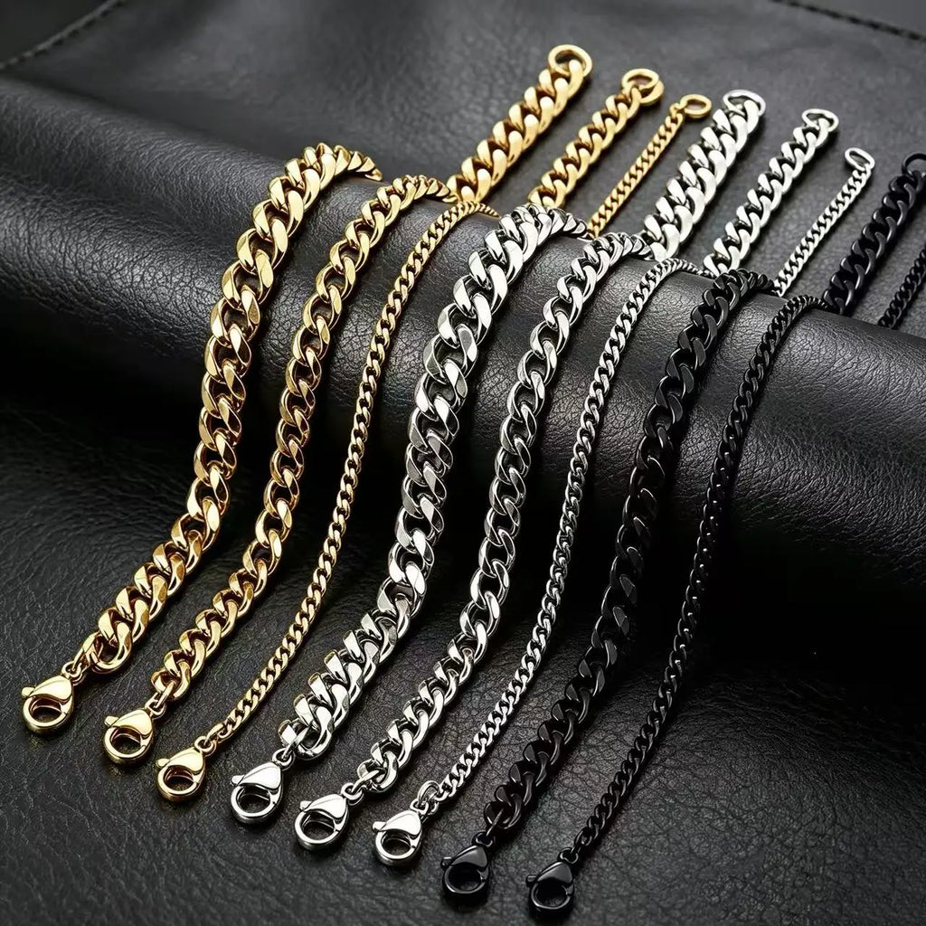 Waterproof Stainless Steel Cuban Link Chain Necklace For Men Goth Punk Accessory Jewelry Black Gold Silver Color