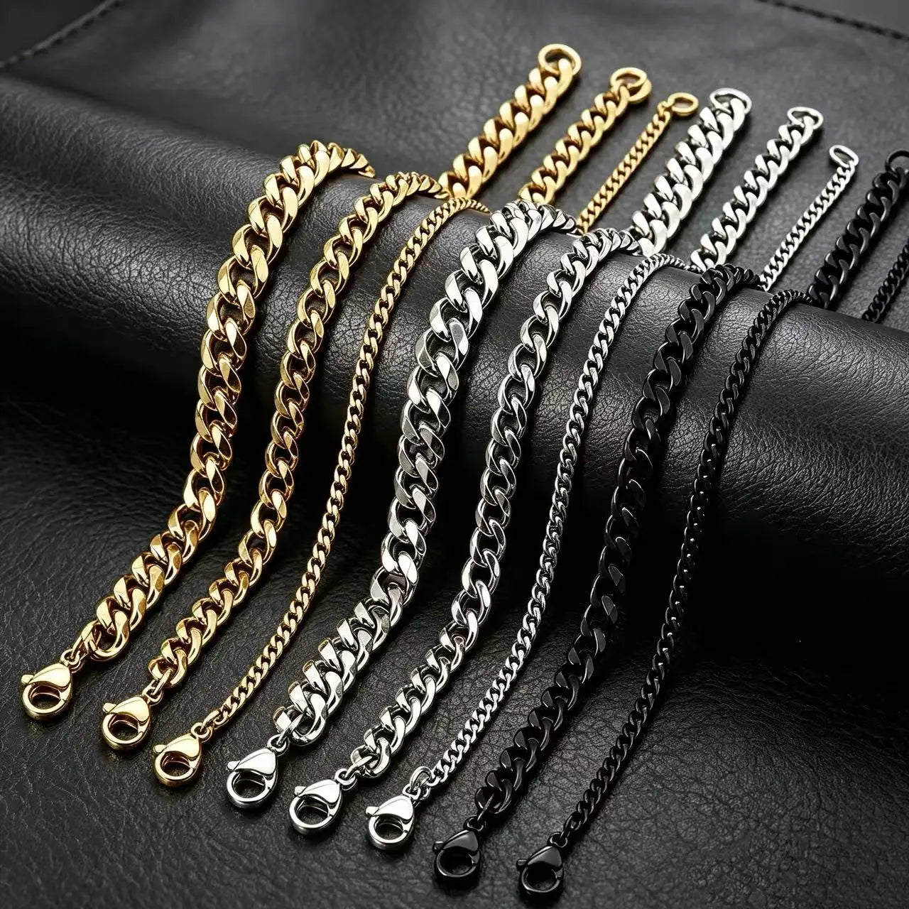 Waterproof Stainless Steel Cuban Link Chain Necklace For Men Goth Punk Accessory Jewelry Black Gold Silver Color