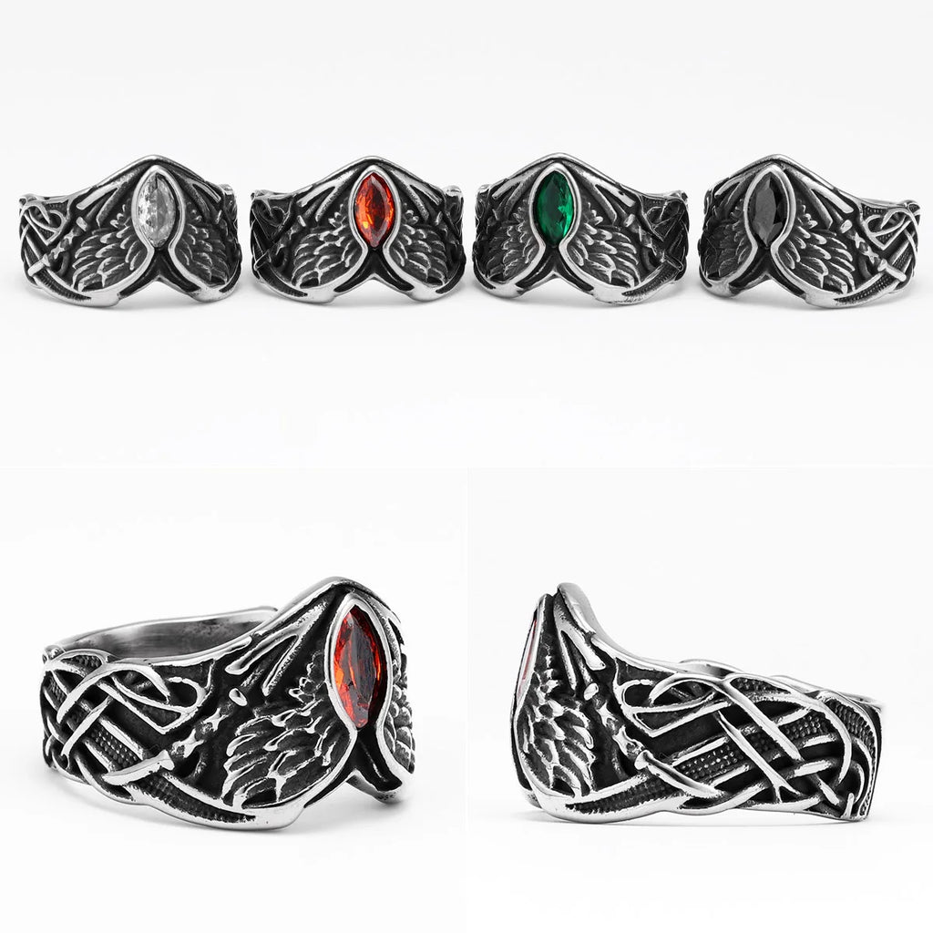 Angel Wings Gemstone Ring — Stainless Steel