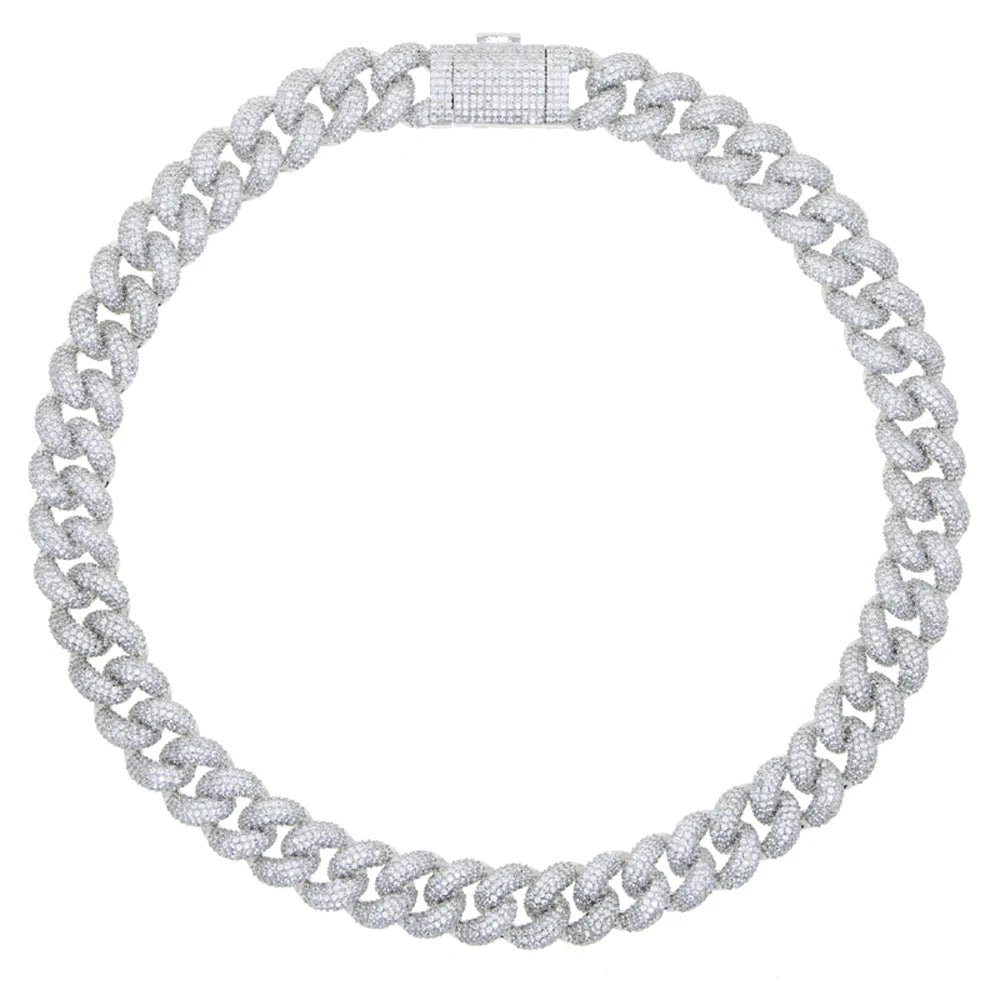 2024 New Silver Color Heavy Chunky Prong Cuban Link Chain Necklace for Men 15mm Iced Out Bling Charms Hip Hop Jewelry