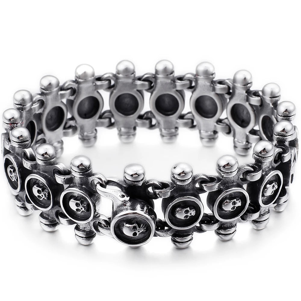 Punk Rock Man Bracelet Stainless Steel Wide Skull Head Link Chain Bracelets for Men Gothic Men's Bikers' Jewelry