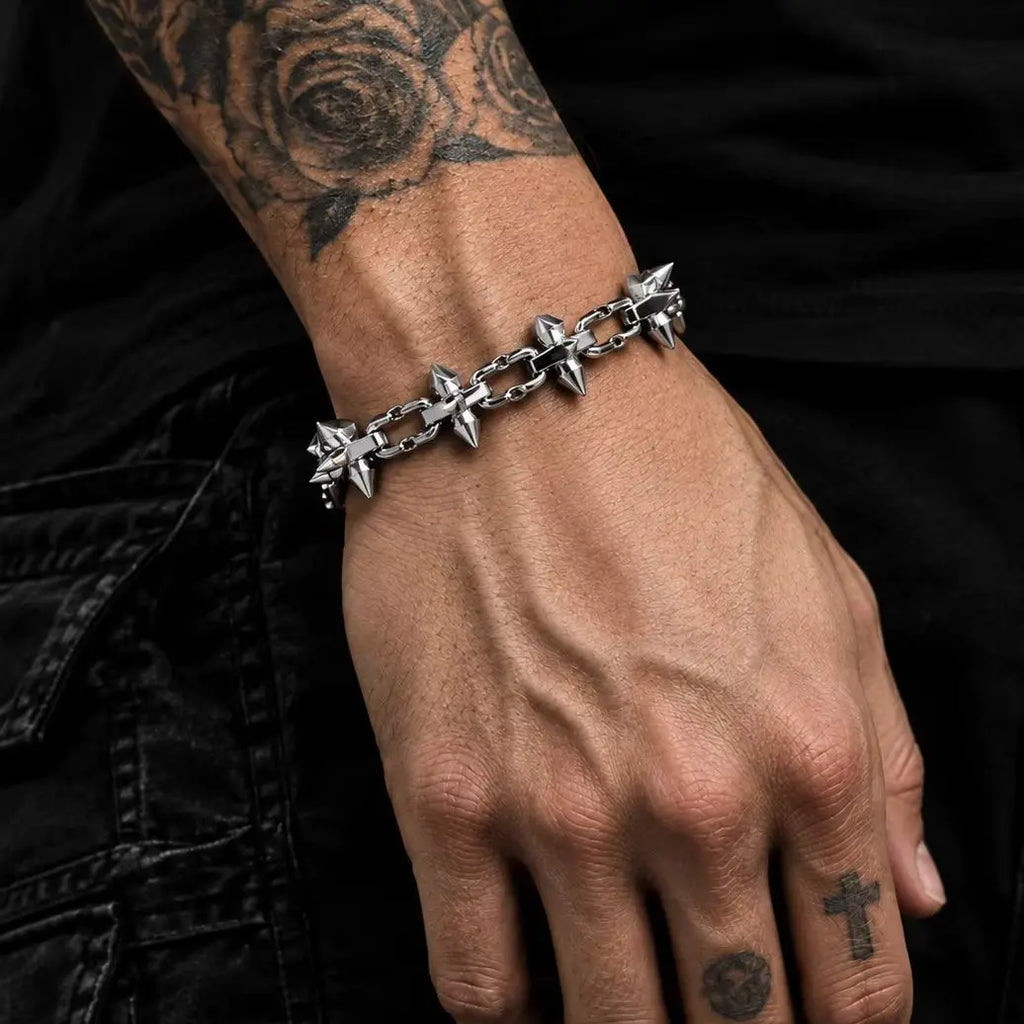 Gothic Spike Rivet Link Bracelet — Stainless Steel