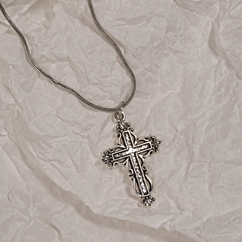 Y2K Spike Cross Pendant Necklace