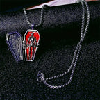 Punk Gothic Halloween Skeleton Coffin Shaped Pendant Necklace For Women Men Cross Skull Stainless Steel Chain Choker