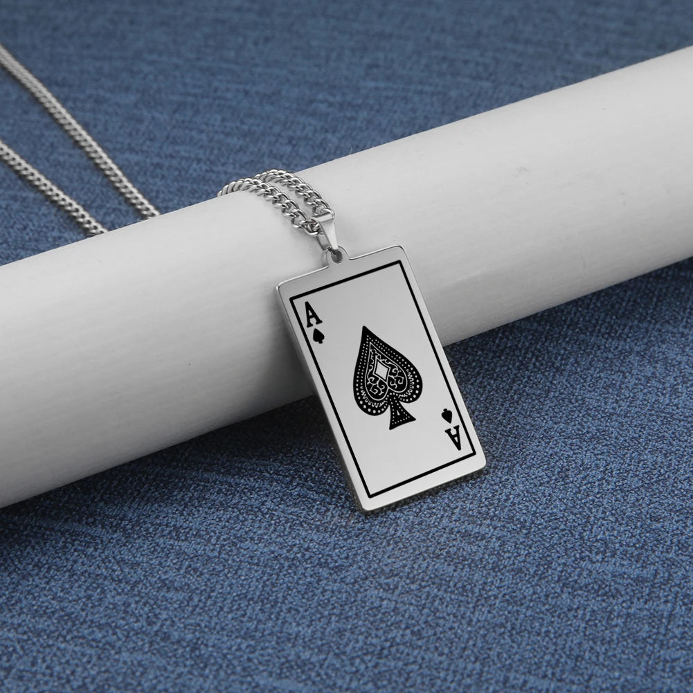 Cazador Poker Card Ace of Spades Necklaces for Men Women Stainless Steel Hip Hop Jewelry Gold Color Necklace 2026 Gift Wholesale