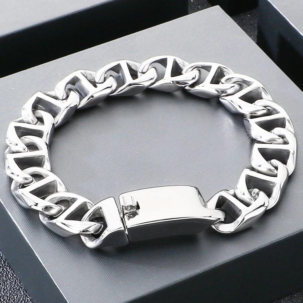 Cool Bracelet for Man 13MM Wide Men's Stainless Steel Link Chain Bracelets Biker Jewelry Hip Hop Charms for Boys