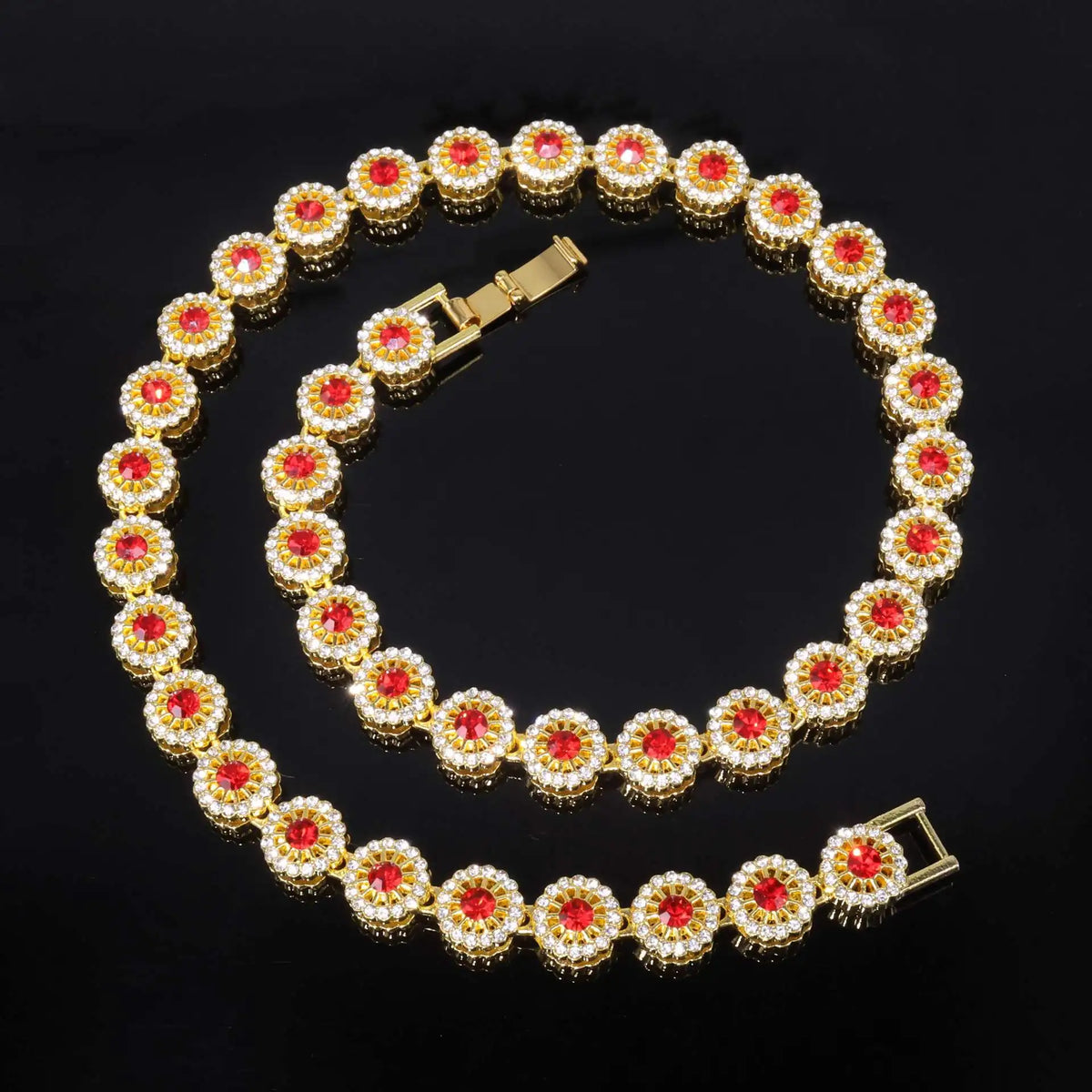 Iced Out Gold-Tone Cuban Chain Necklace Bracelet Set