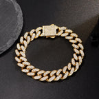 Luxury Iced Out Cuban Chain Bracelet for Men Women, Gold Color Rhinestone Link Wristband, Hip Hop Street Jewelry Gift