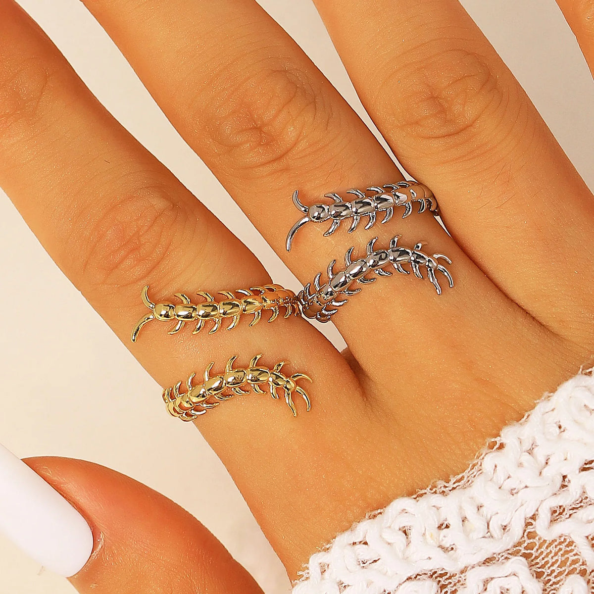 Gothic Centipede Open Ring for Men and Women — Adjustable Band