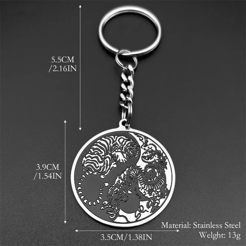 Dragon Tiger Silver Pendant Round Yin Yang Tai