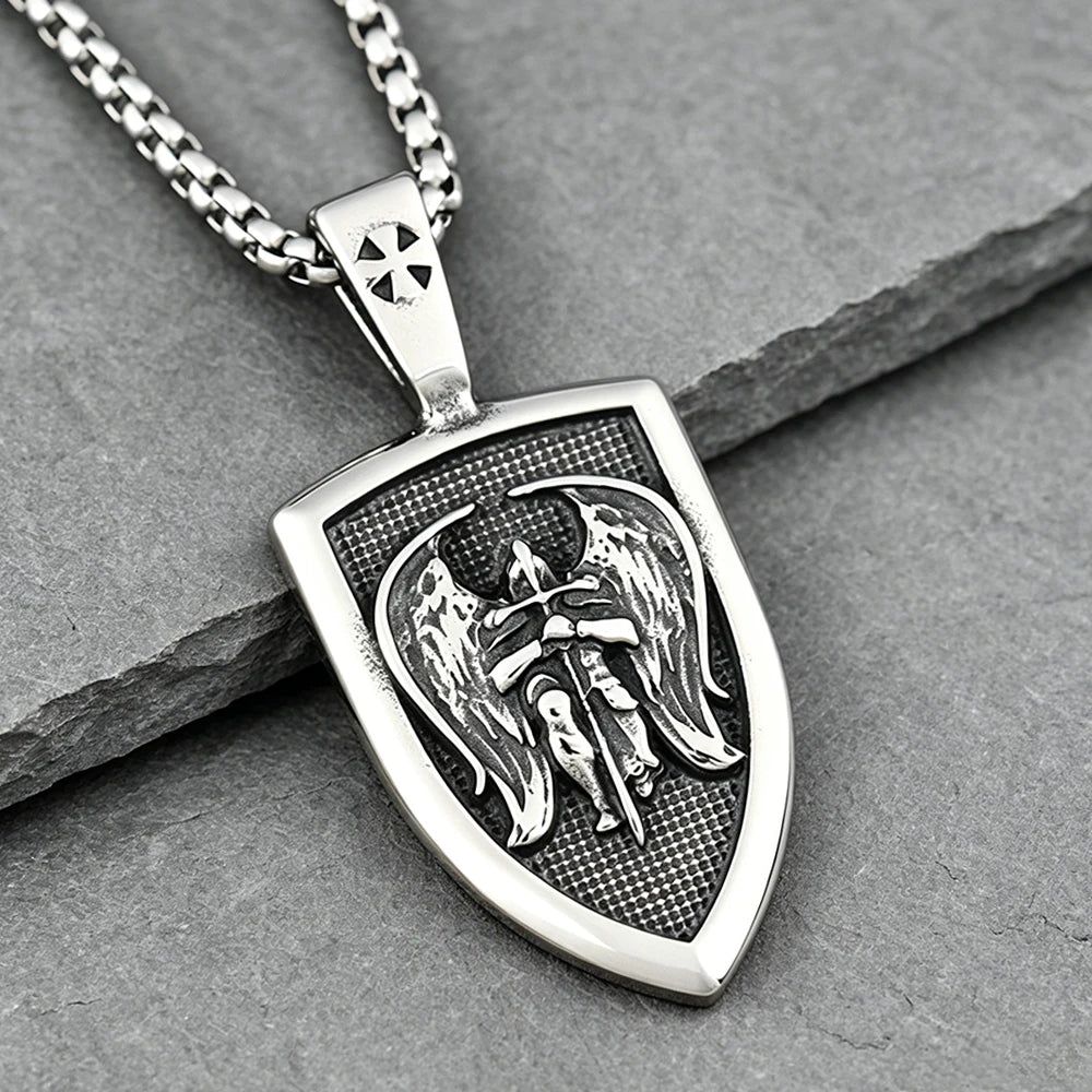 Stainless Steel St. Michael Archangel Pendant Necklace Men Vintage Warrior Knight Religious Jewelry Best Gift Dropshipping