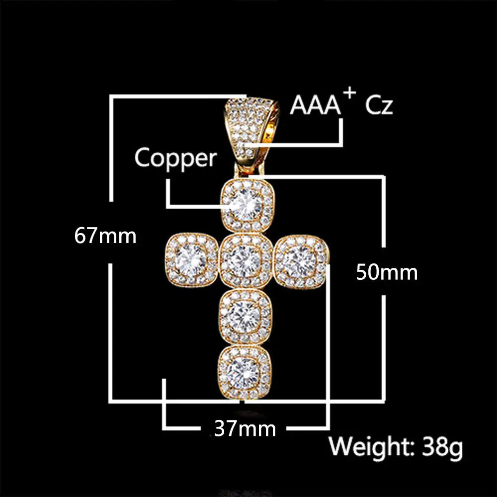 Iced Out Tennis Cross Pendant Necklace