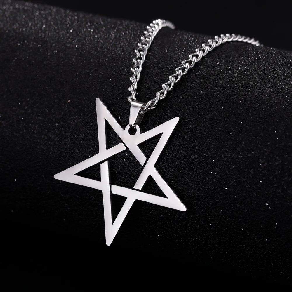 VASSAGO Stainless Steel Inverted Pentacle Necklace Gothic Pentagram Pendant Occult Amulet Witchcraft Satanic Jewelry