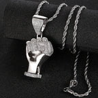 Iced Out Fist Pendant Necklace for Men, Micro Pave CZ Clenched Hand Charm, Hip Hop Rapper Jewelry, Twisted Rope Chain
