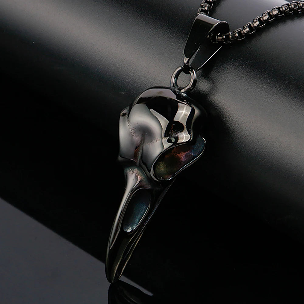 Retro Viking Raven Skull Pendant Necklace for Men Women 316L Stainless Steel Crow Skull Necklaces Fashion Jewelry Gift Wholesale
