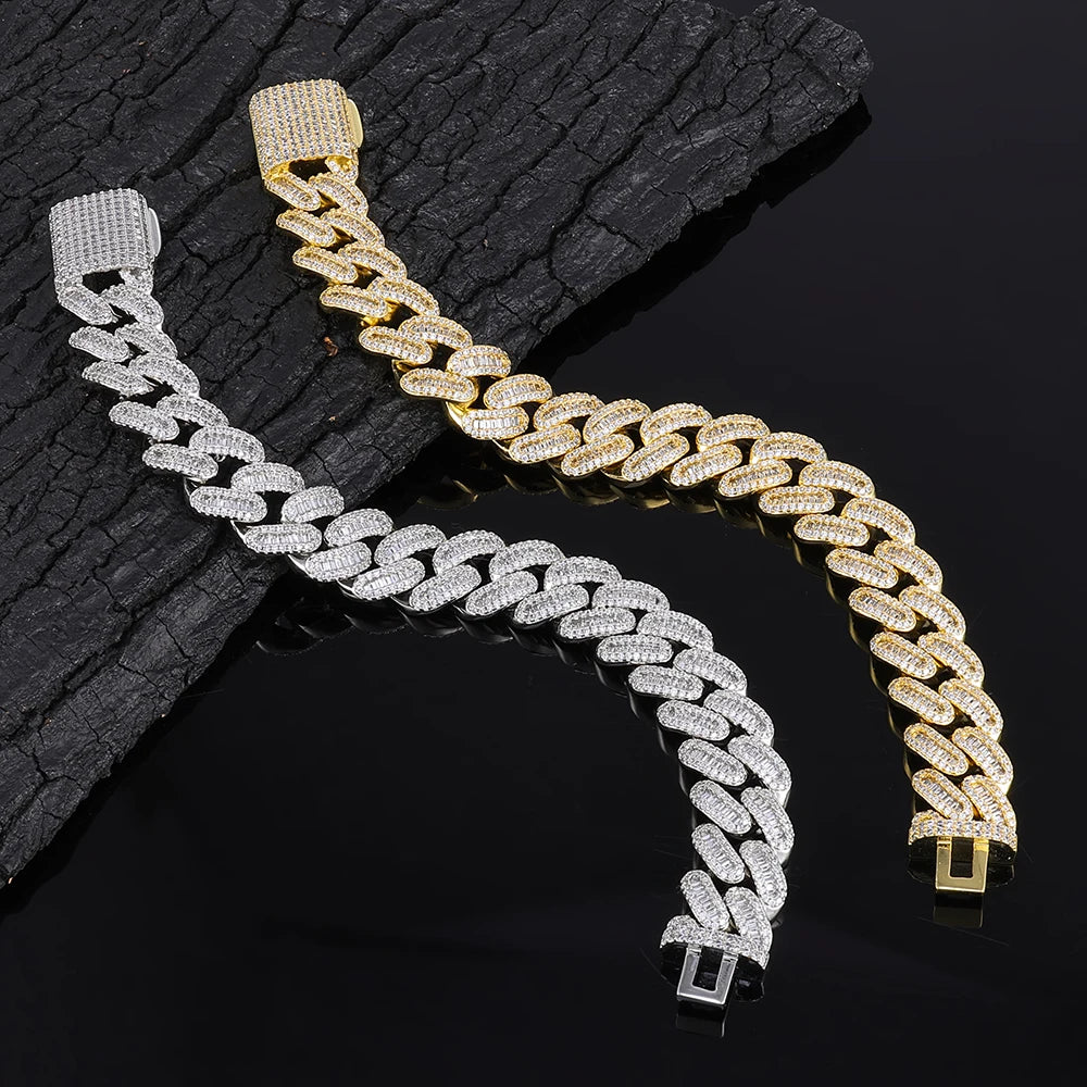 NUOYA Hip Hop 15mm Iced Out Zircon Bracelet Hip Hop Miami Cuban Chain Bracelet Men Jewelry Gift