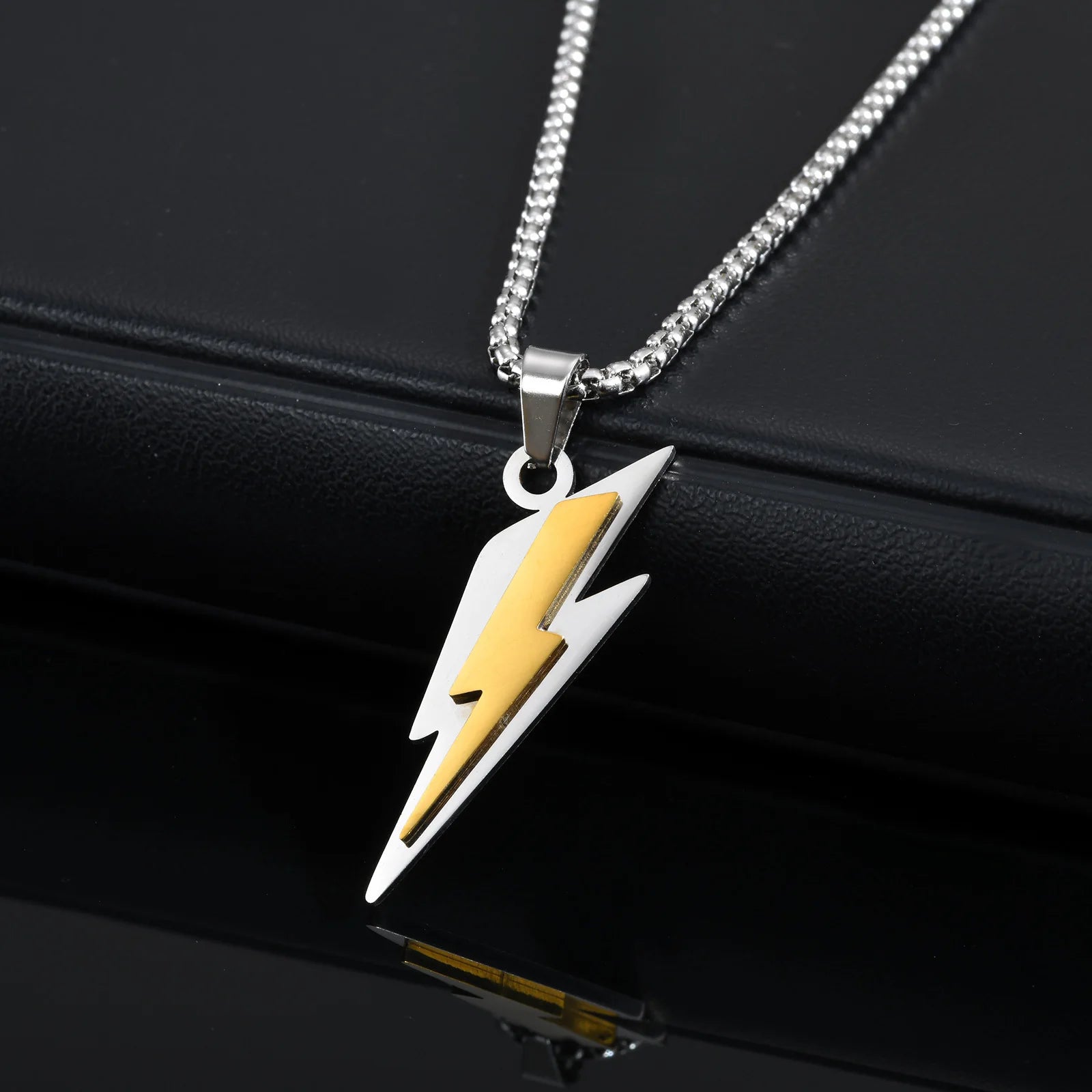 Lightning Bolt Pendant Necklace — Stainless Steel