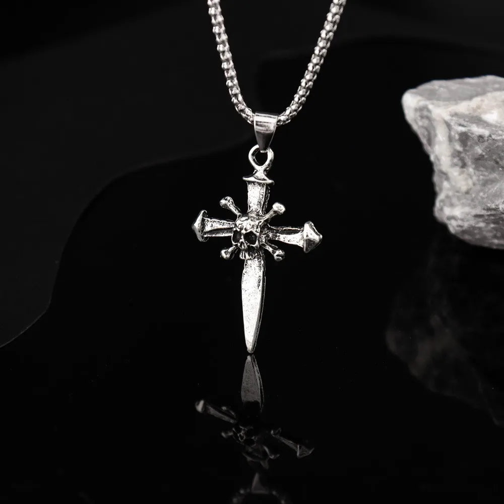 Cross Skull Pendant Necklace — Stainless Steel