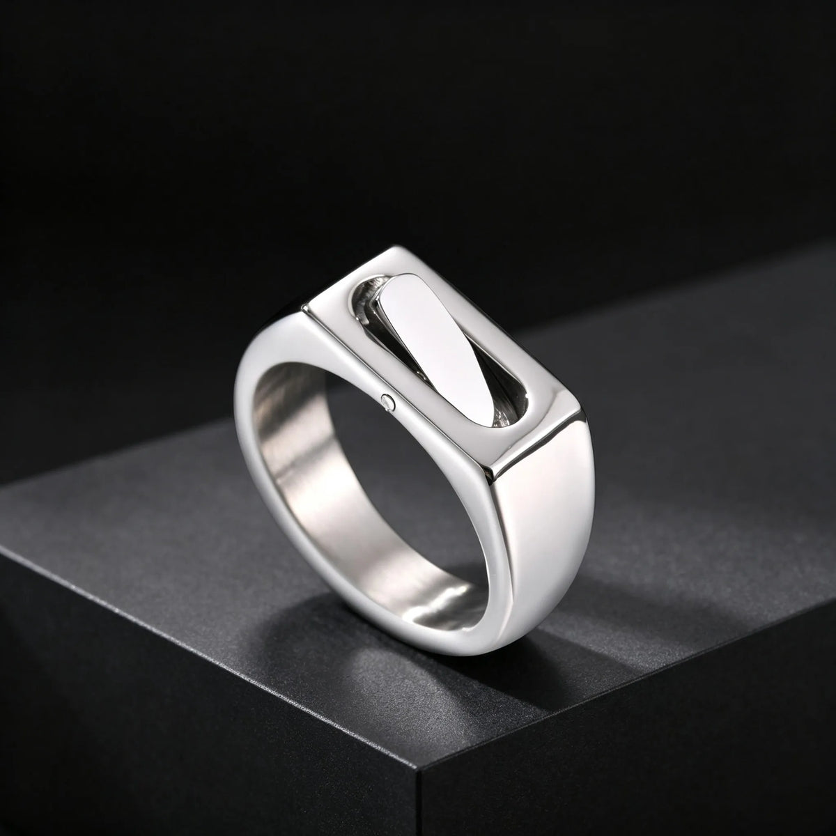 Classic Spinner Fidget Ring for Men, Stainless Steel Silver Color Polished Signet Ring, Fashion Cool Finger Jewelry Accessories