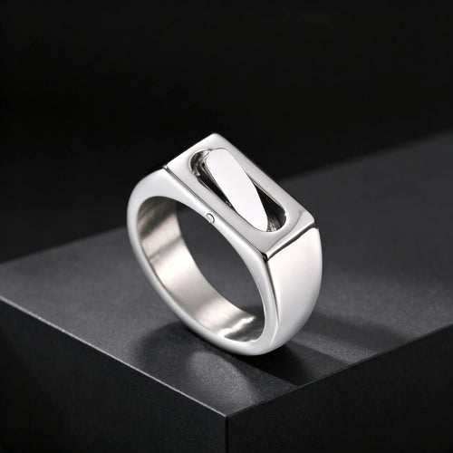 Classic Spinner Fidget Ring for Men, Stainless Steel Silver Color Polished Signet Ring, Fashion Cool Finger Jewelry Accessories