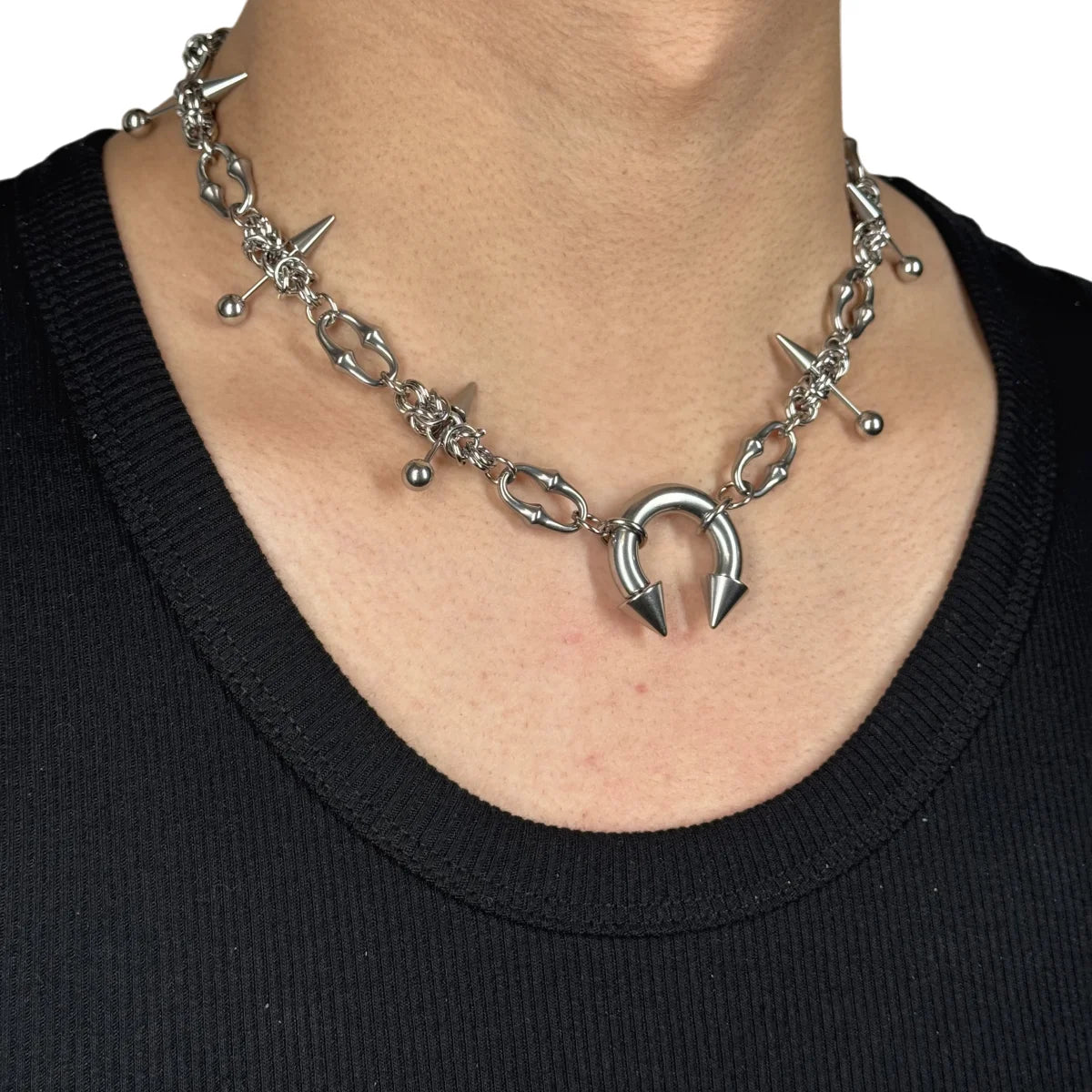Punk Grunge Goth Rivet Spike Clavicle Chain Necklace