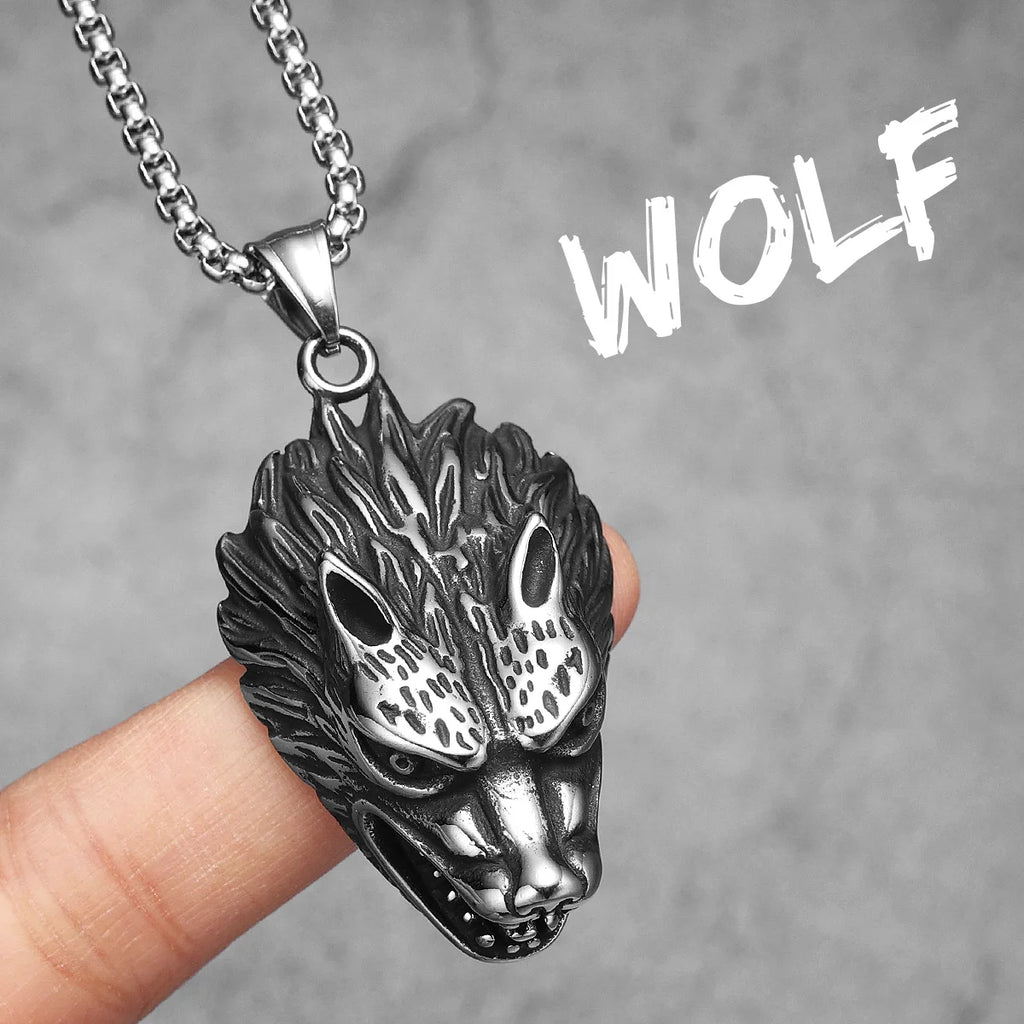 Wolf Head Pendant Necklace Stainless Steel