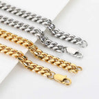 Gold Stainless Steel Cuban Chain Necklace 4-8MM