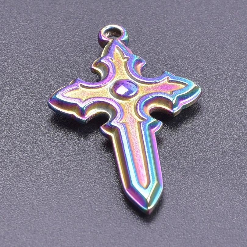 7pc Religious Belief Cross Treasure Sword Gold/Silver Color Pendant High Quality Stainless Steel Wing Amulet Diy Necklace Making