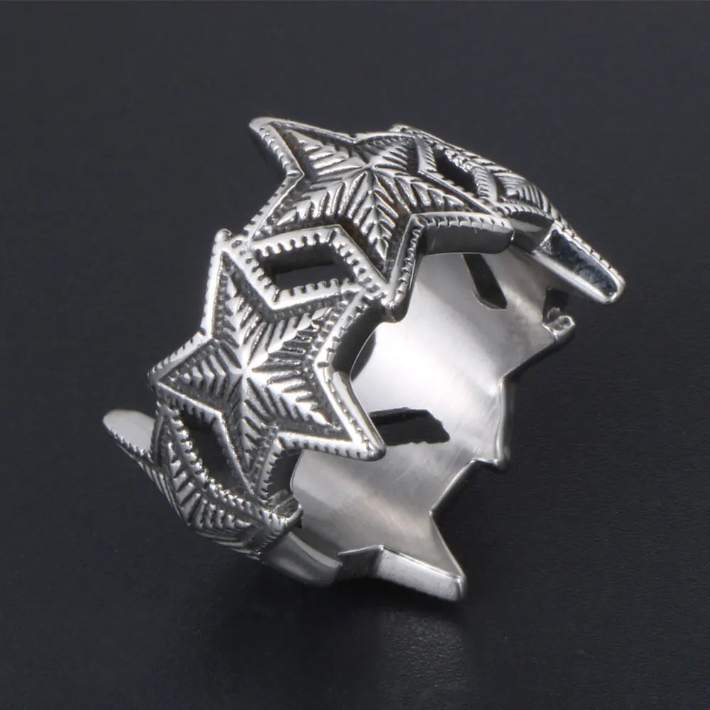 Five-Pointed Star Band Ring — Stainless Steel