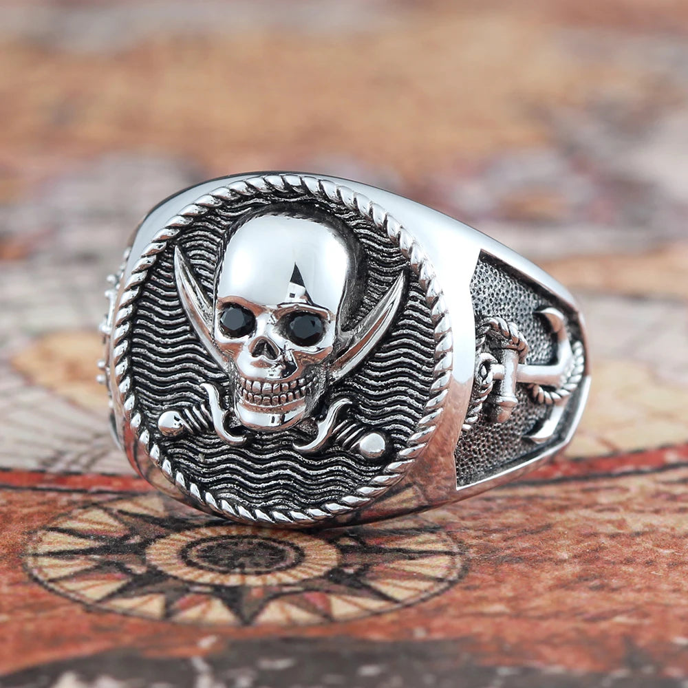 Skull Pirate Anchor Ring — 925 Silver