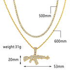 Iced Out Gun Pendant Necklace - Hip Hop Bling with Tennis & Rope Chains, Gold/Silver Plated for Men
