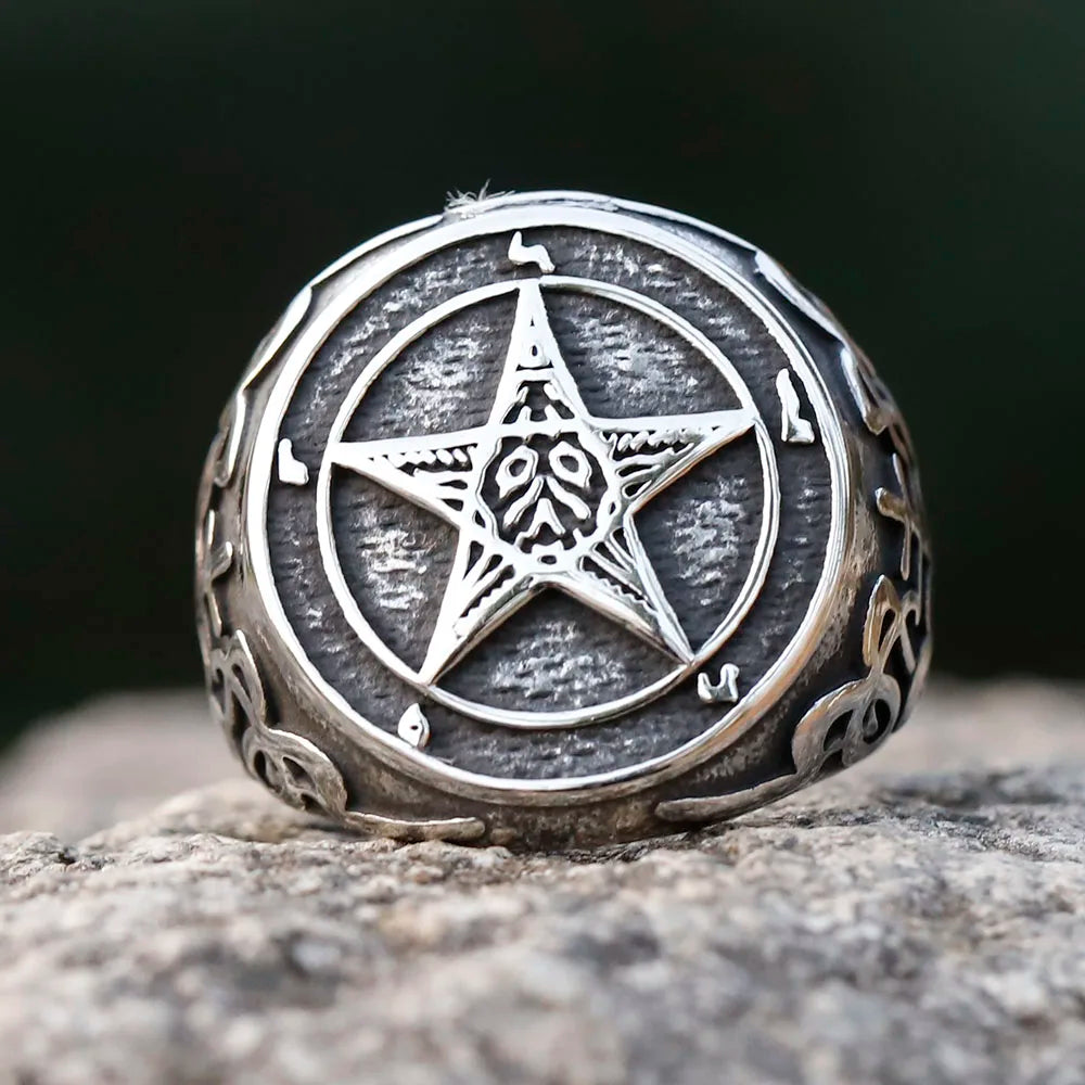 New New Fashion Vintage Pentagram Five Point Star Ring Stainless Steel Ring For Men Women Biker Punk Jewelry