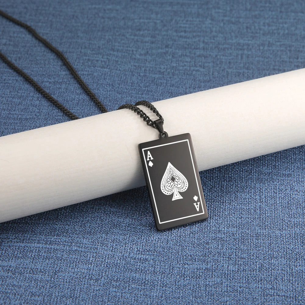 Cazador Poker Card Ace of Spades Necklaces for Men Women Stainless Steel Hip Hop Jewelry Gold Color Necklace 2026 Gift Wholesale