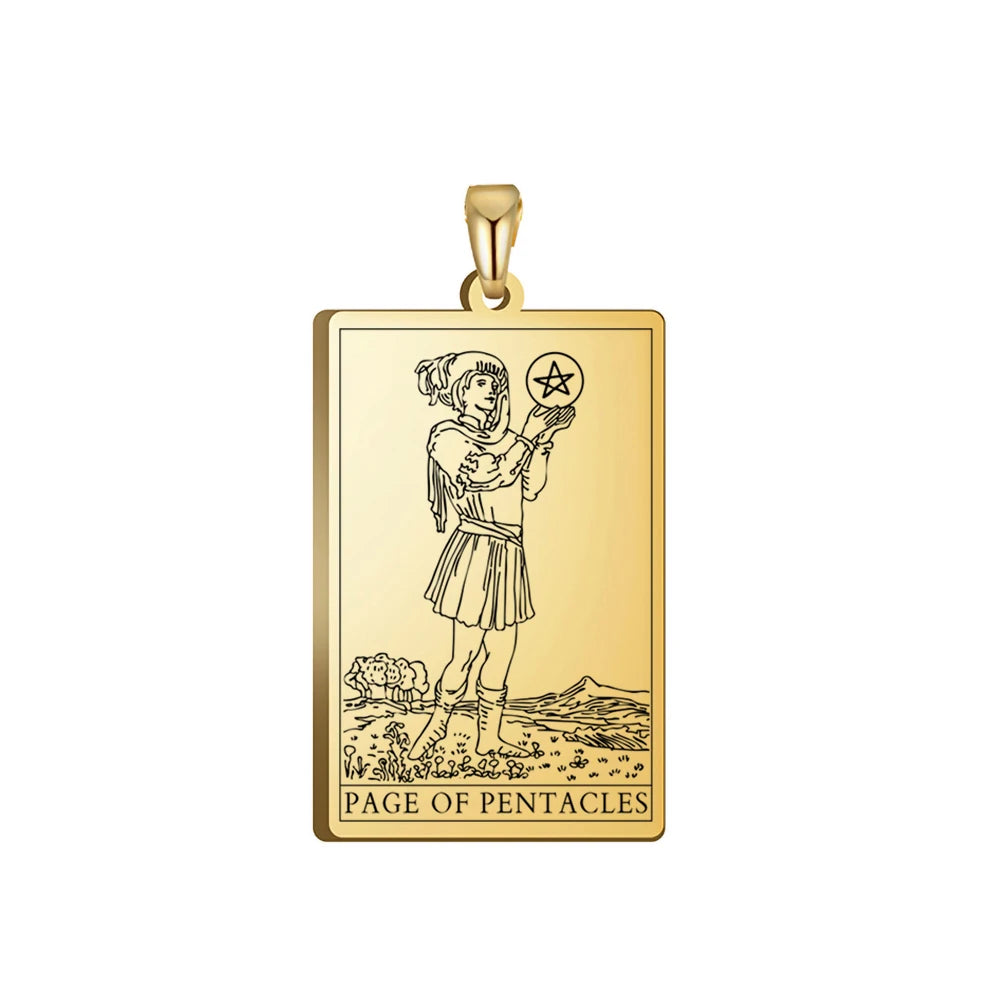 Dawapara Pentacles Tarot Card Pendant for Necklace Stainless Steel Golden Black Jewelry Accessories Charms Pendants