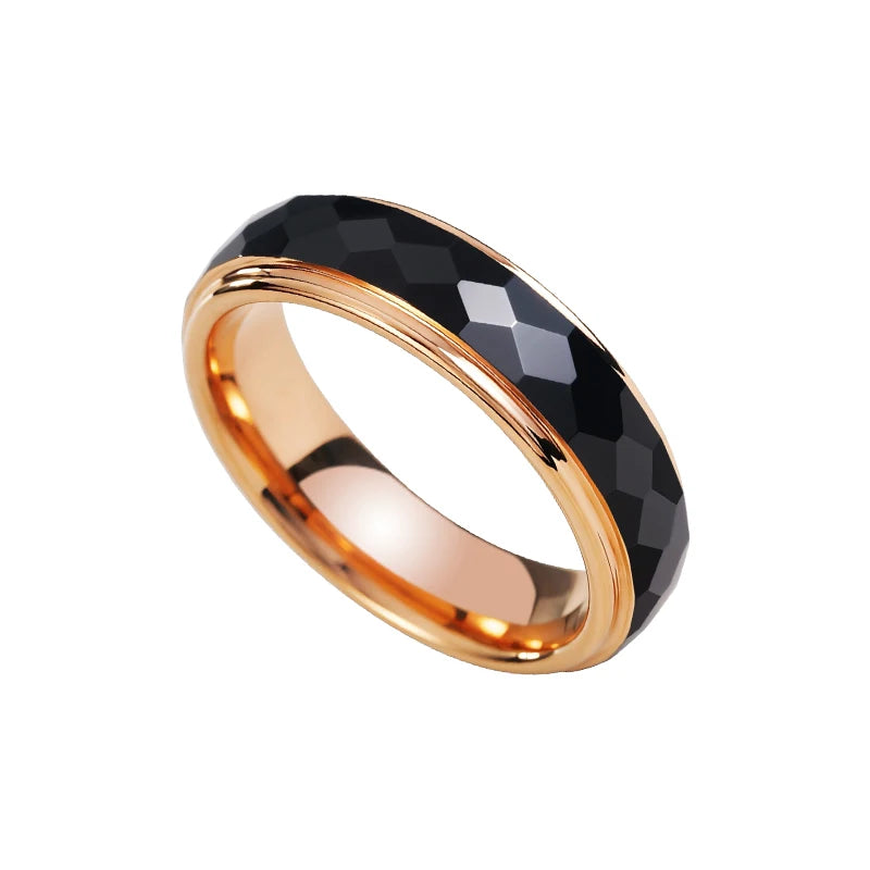 Rings for Men Women, Tungsten Rings for Engagement, Brushed Black Plating Rose Gold Inside, 6mm Width, Customized