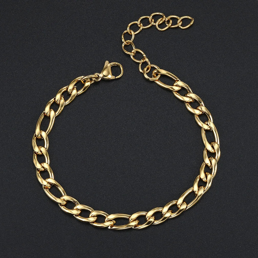 Gold Figaro Bracelet 316L Stainless Steel 5MM